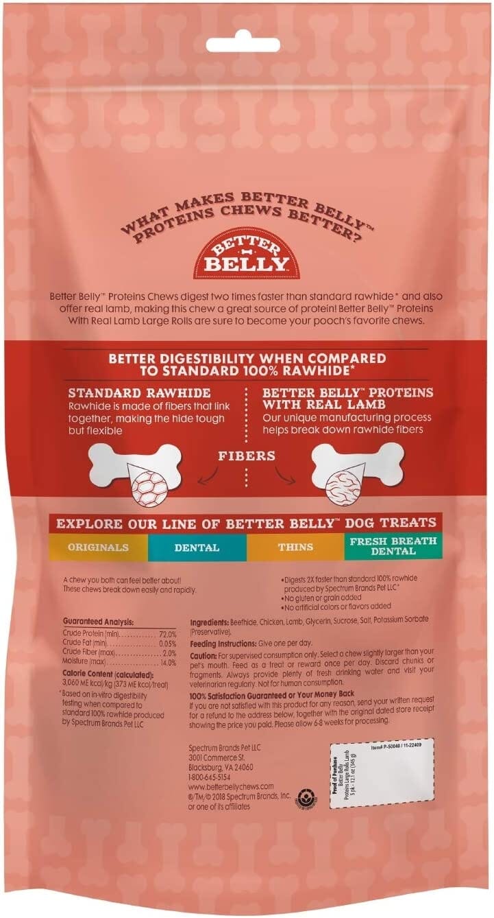 Dingo Better Belly Protein Rolls Natural Dog Chews - Lamb - Large - 3 Pack