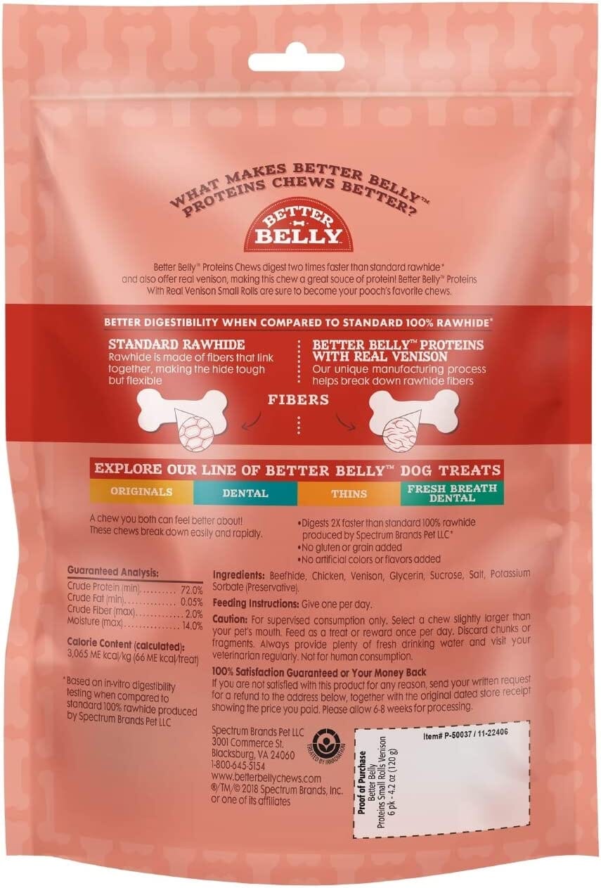 Dingo Better Belly Protein Rolls Natural Dog Chews - Venison - Small - 6 Pack