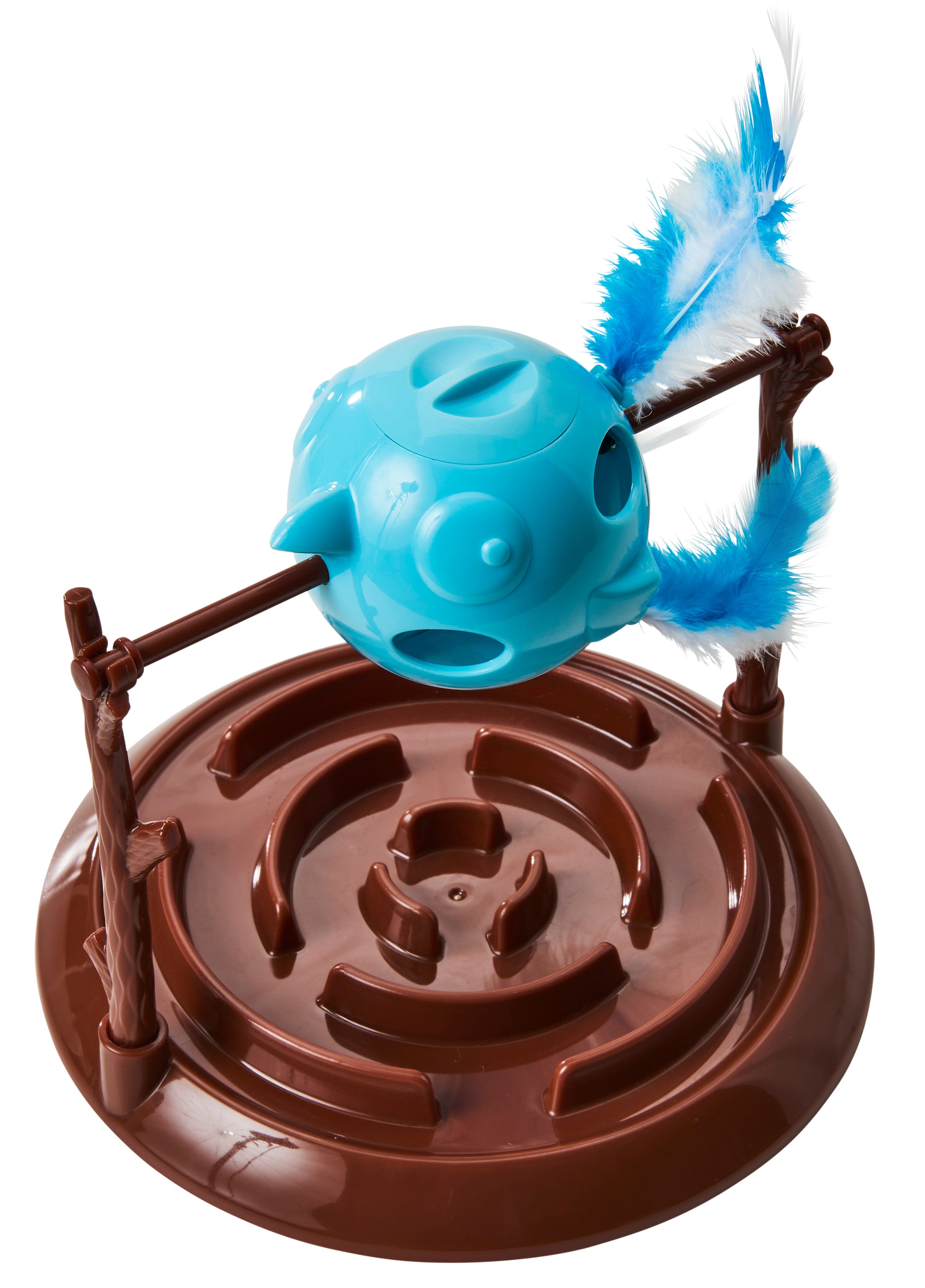 Doc & Phoebe Twirly Bird Cat Treat Dispenser - Brown/Blue - 5.25 in
