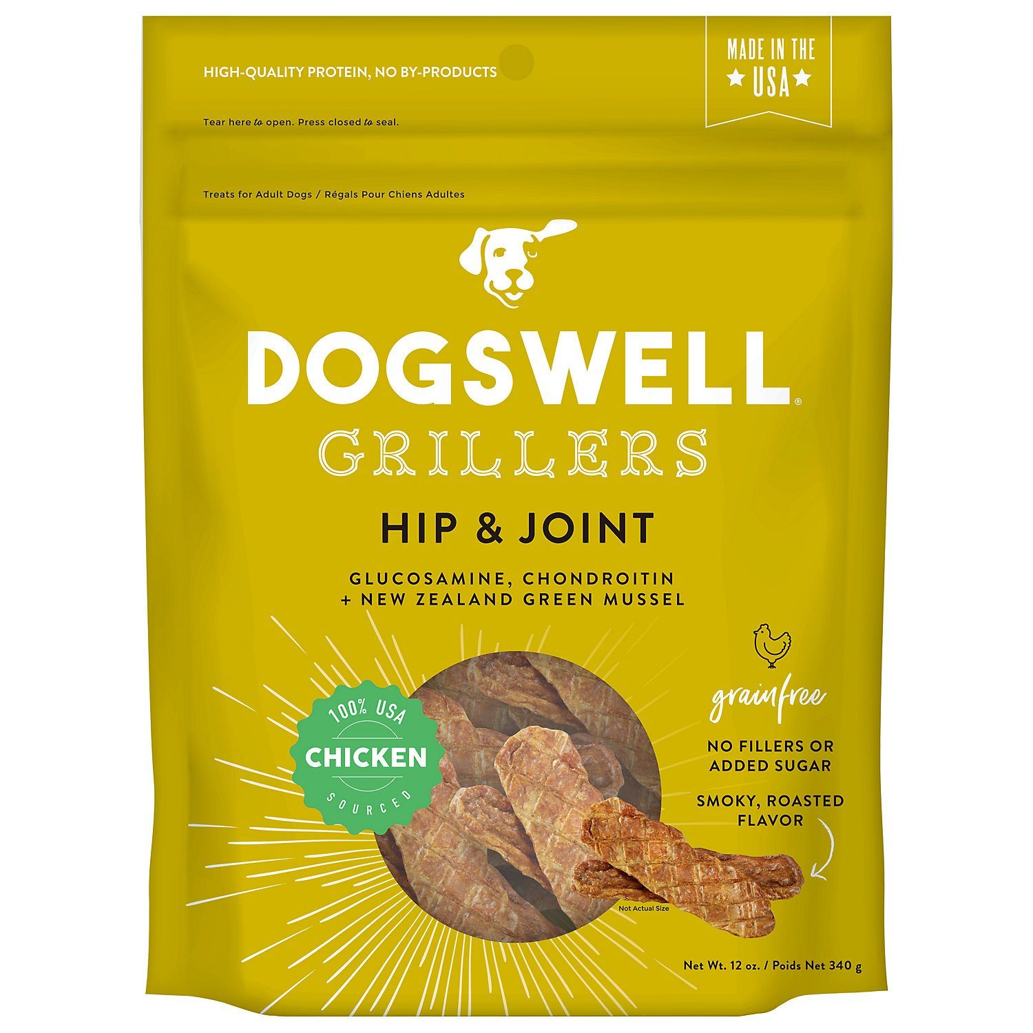DOGSWELL Hip and Joint Grain Free Griller Chicken Soft and Chewy Dog Treats - 12 oz Bag