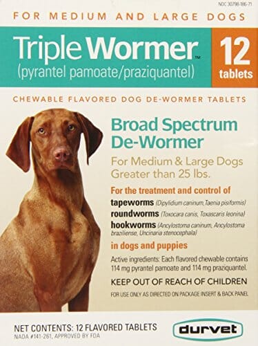 Durvet Triple De-Wormer for Medium & Large Dogs - Under 25 Lbs - 12 Count