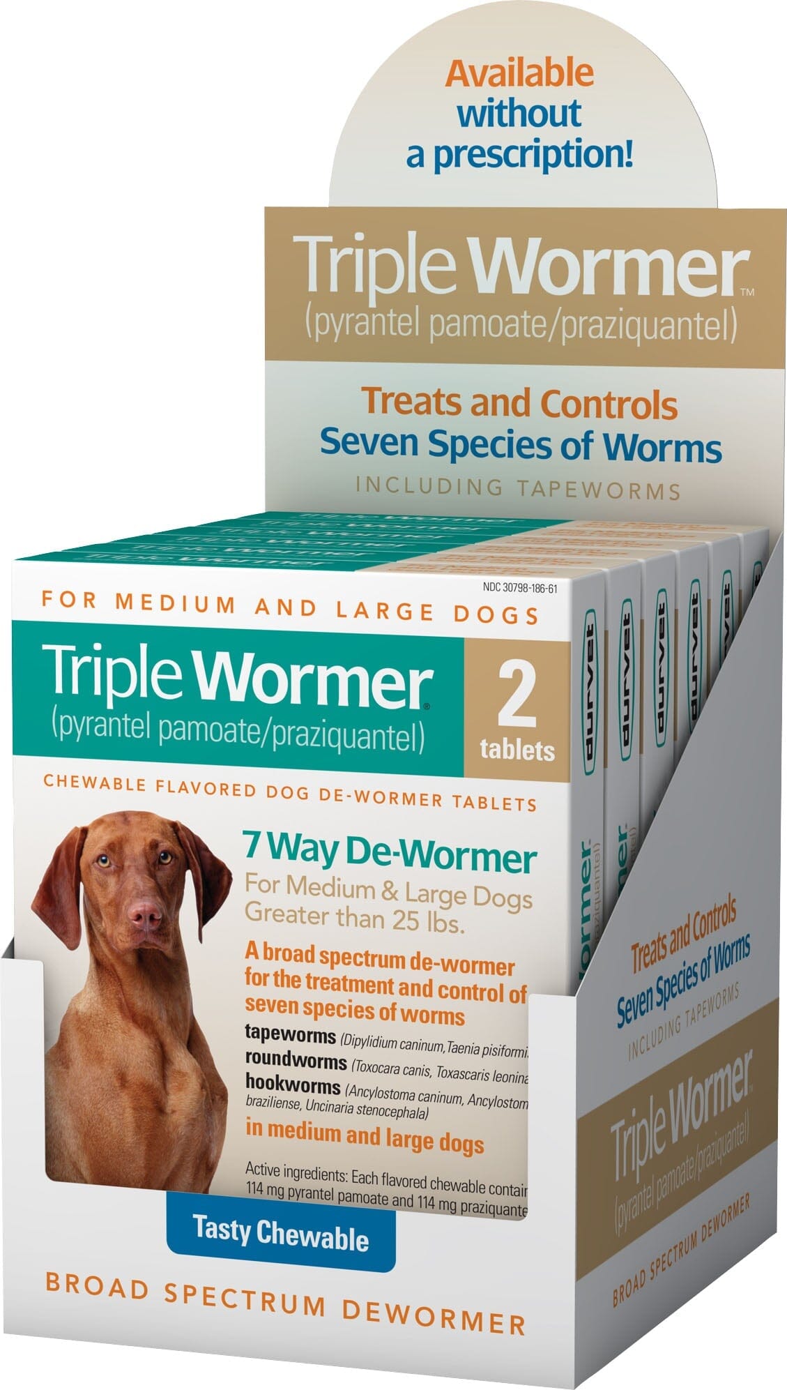 Durvet Triple De-Wormer for Medium & Large Dogs - Under 25 Lbs - 2 Count