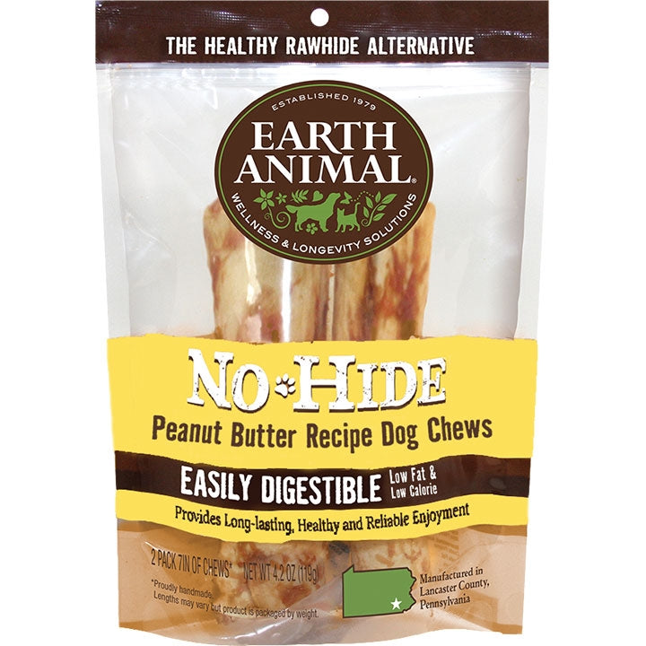 Earth Animal Dog Chews NO HIDE Peanut Butter - 4 Inches - 2 Pack