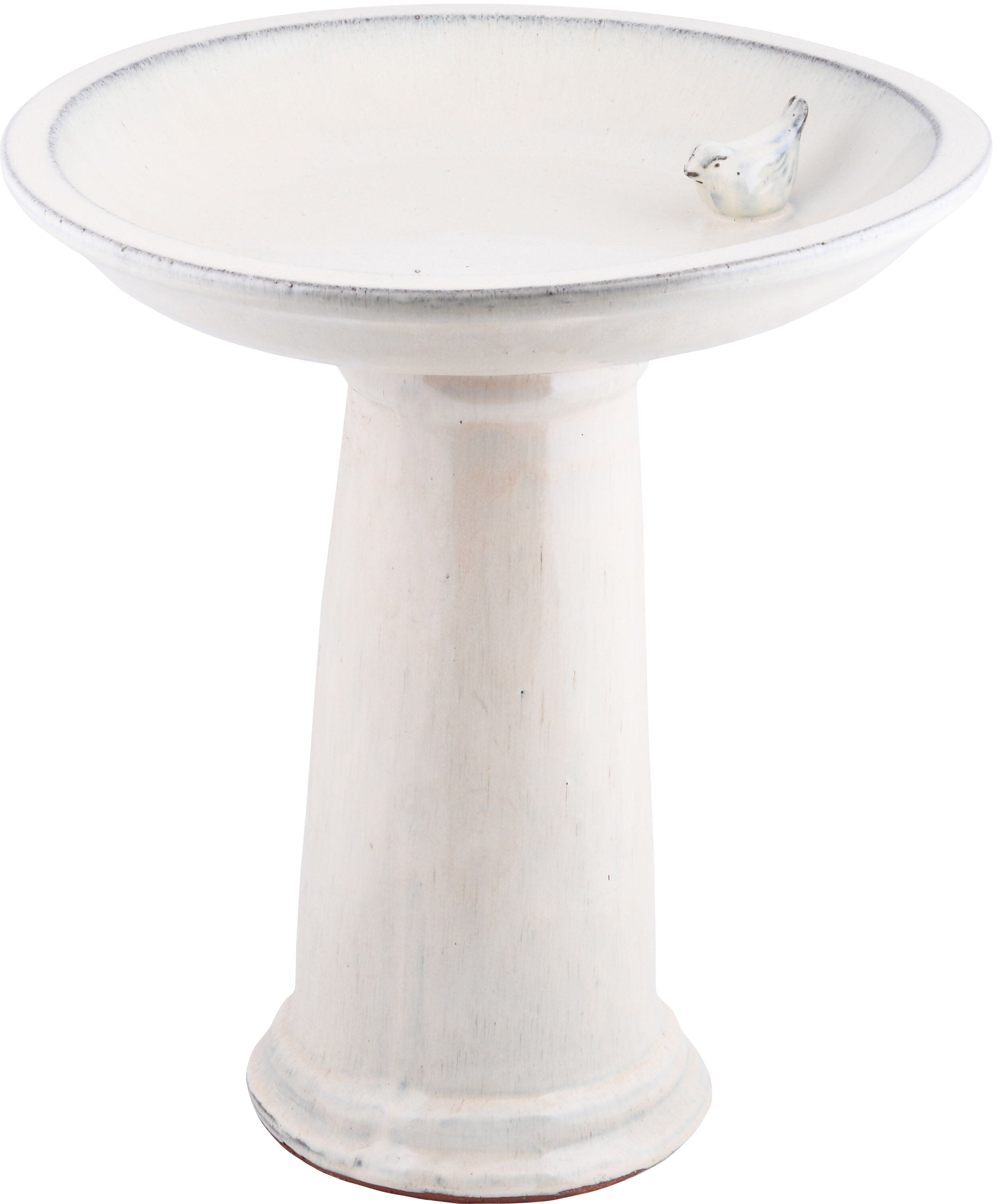 Esschert Design Ceramic Bird Bath On Pedestal with Bird - White - 2 Pack