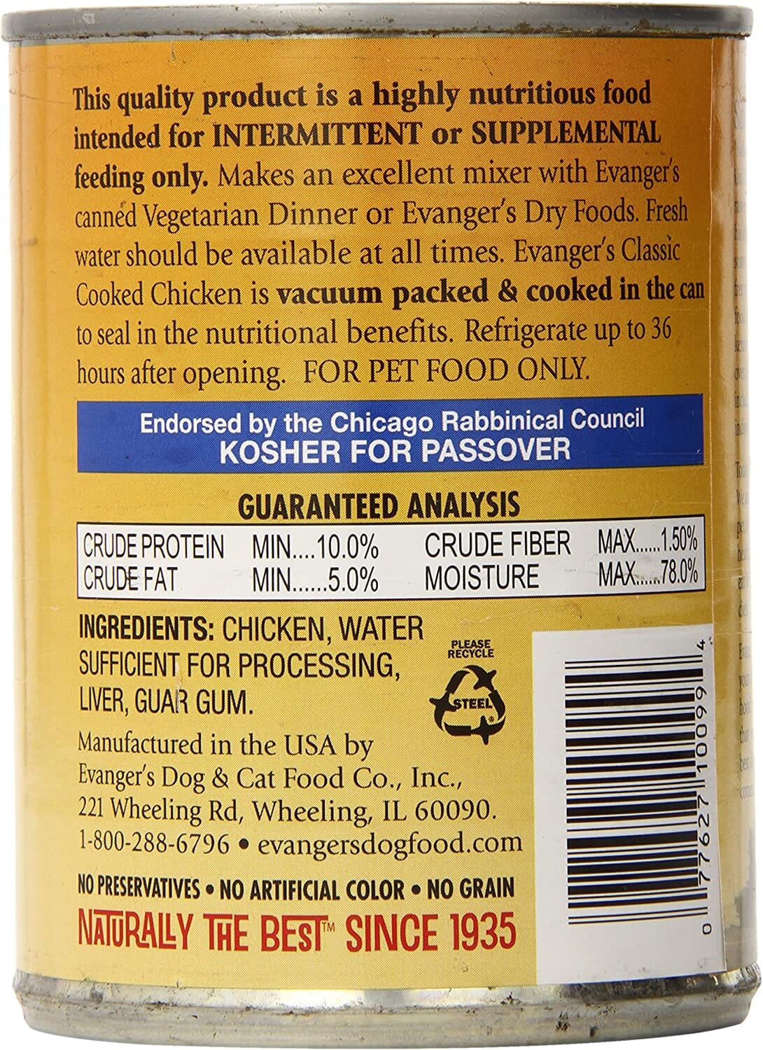 Evanger's All-Meat Classic Cooked Chicken Canned Dog Food - 12.8 Oz - Case of 12