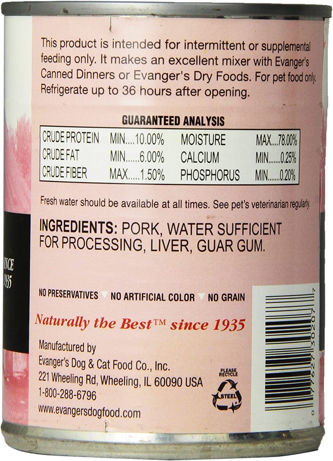 Evanger's Grain-Free Pork Canned Cat and Dog Food - 12.8 Oz - Case of 12