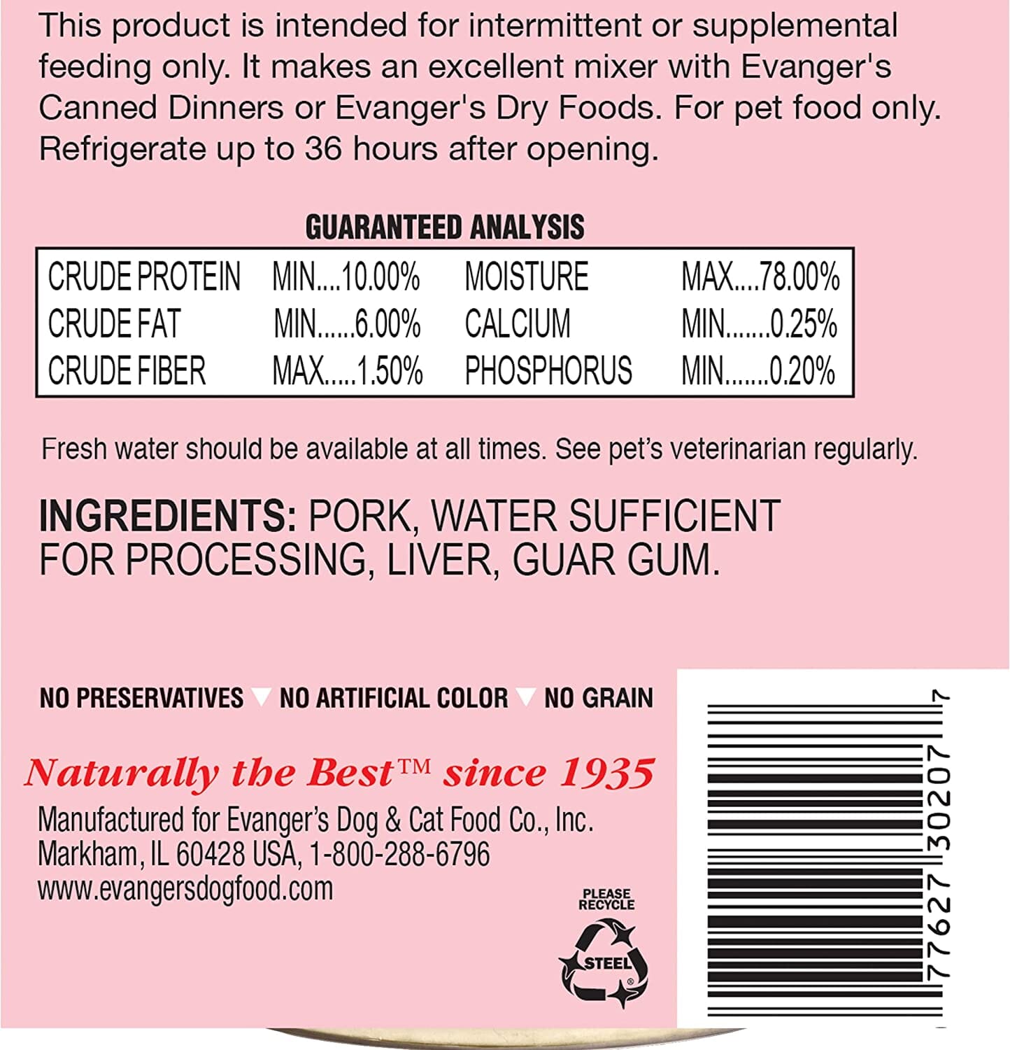 Evanger's Grain-Free Pork Canned Cat and Dog Food - 12.8 Oz - Case of 12