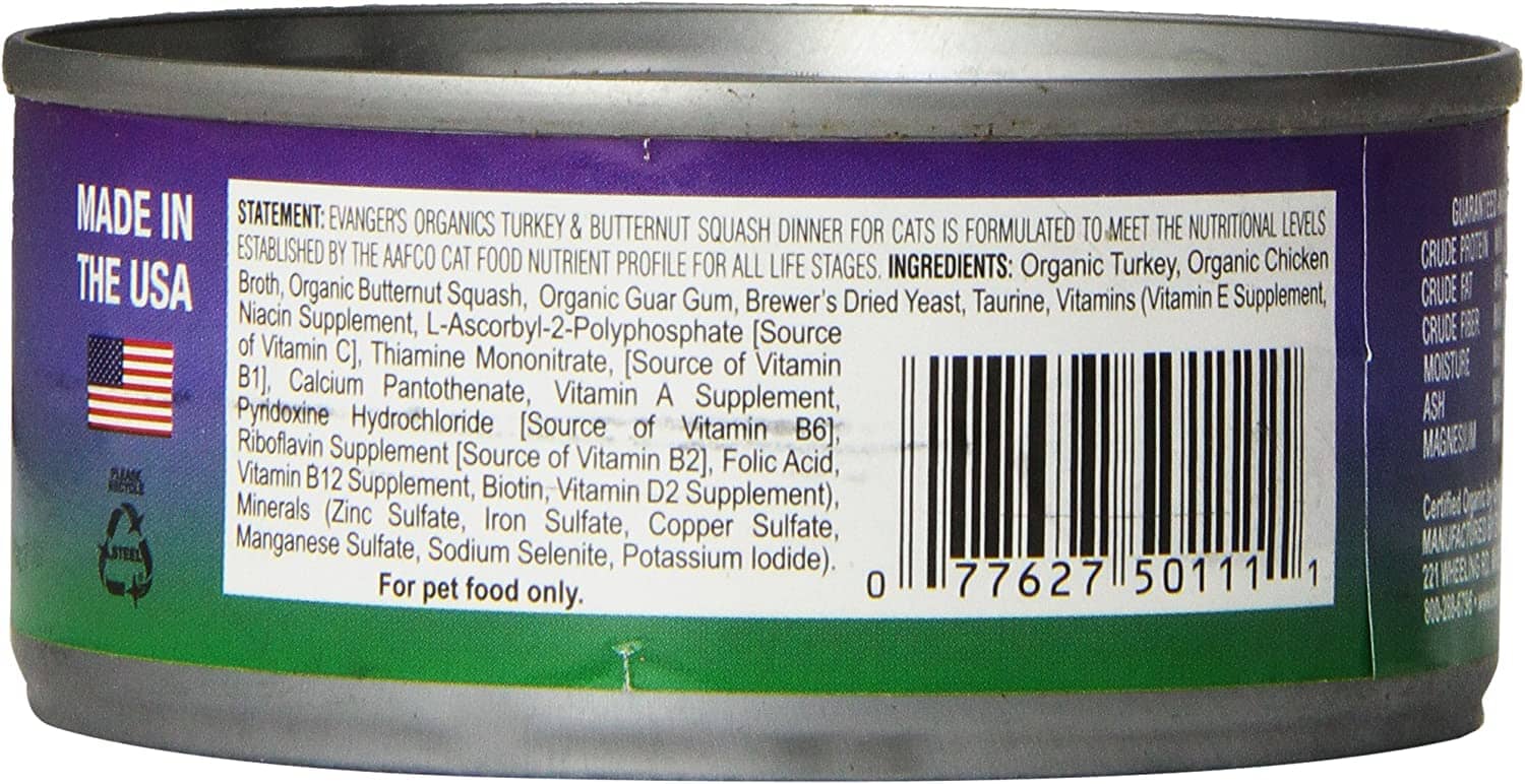 Evanger's Organics Turkey with Butternut Squash Dinner Canned Cat Food - 5.5 Oz - Case of 24