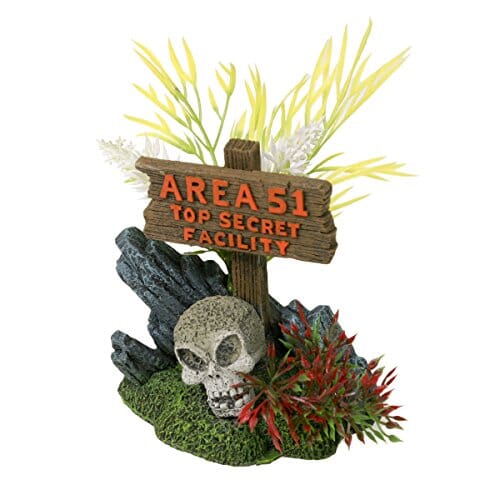 Exotic Environments Area 51 Sign With Skull Resin Aquatics Decoration - Multi - Small