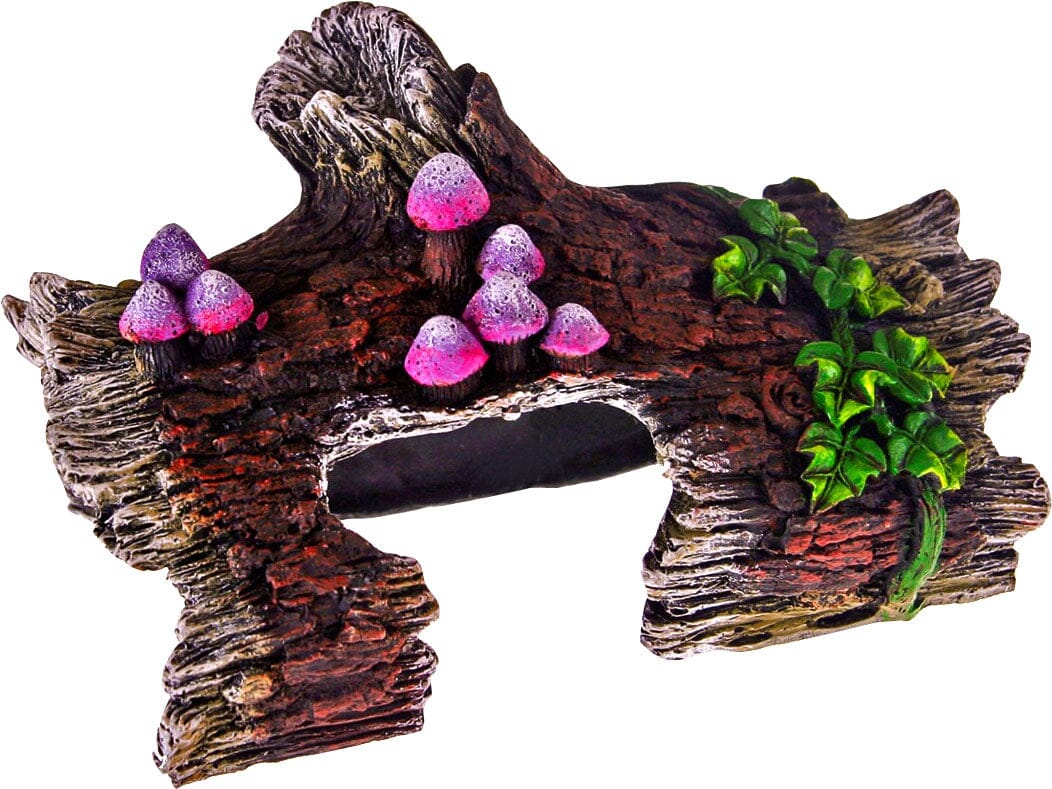 Exotic Environments Log Hideaway With Vines Resin Aquatics Decoration - Green/Brown - Medium