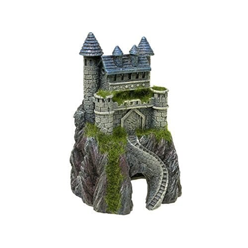 Exotic Environments Mountain Top Castle With Moss Resin Aquatics Decoration - Gray/Brown - Small