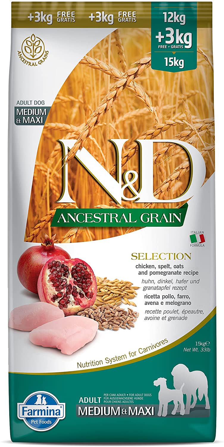 Farmina Ancestral Grain Chicken & Pomegranate Adult Medium and Maxi BONUS BAG Dry Dog Food - 33 lb Bag
