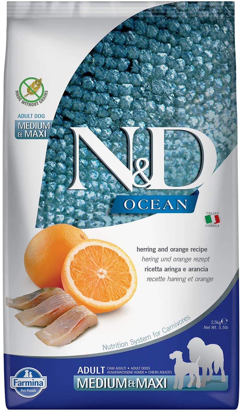 Farmina N&D Prime Ocean Herring & Orange Adult Medium and Maxi Dry Dog Food - 5.5 lb Bag