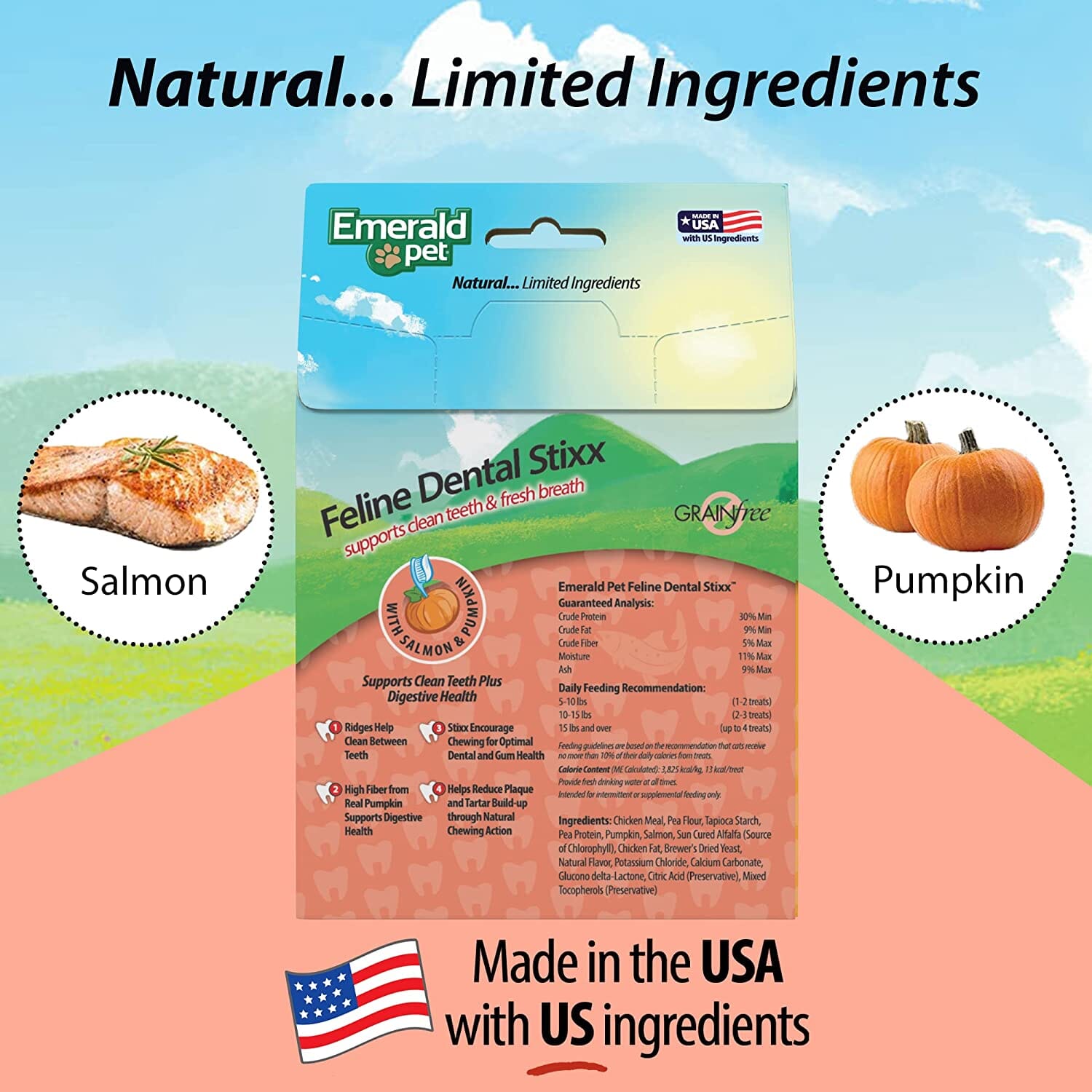 Feline Dental Stixx Emerald Feline Cat Dental Sticks - Salmon - 3.6 Oz