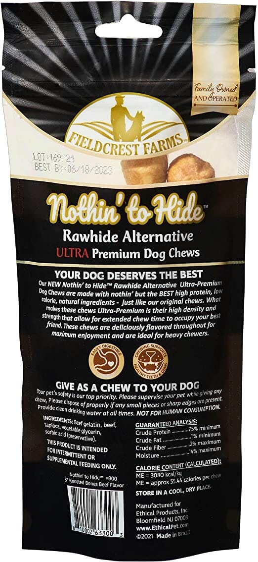 Fieldcrest Farms Nothin' To Hide Ultra Knotted Bone Natural Dog Chews - Beef - 3 In - 12 Pack