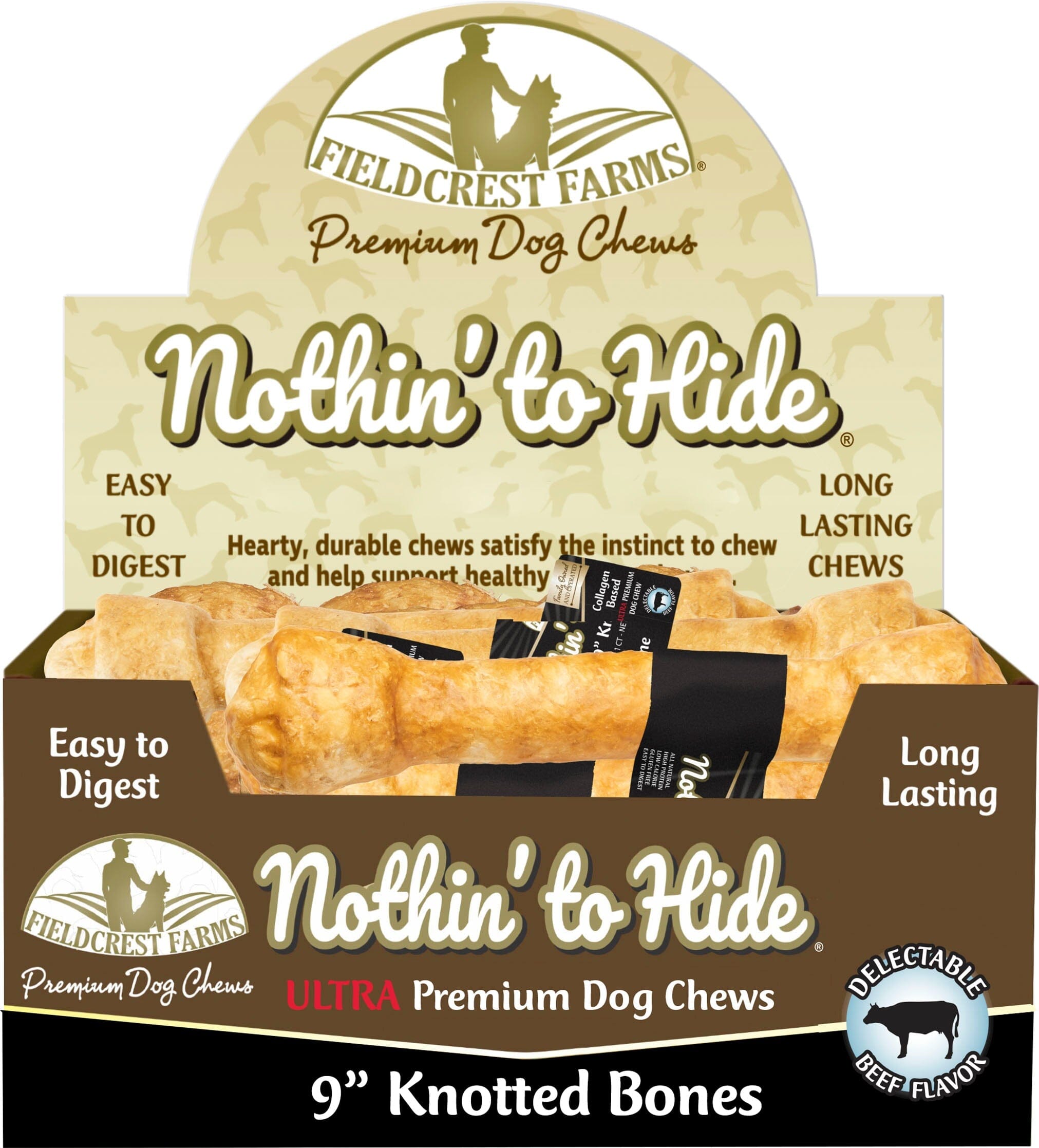Fieldcrest Farms Nothin' To Hide Ultra Knotted Bone Natural Dog Treats - Beef - 9 In - 14 Pack