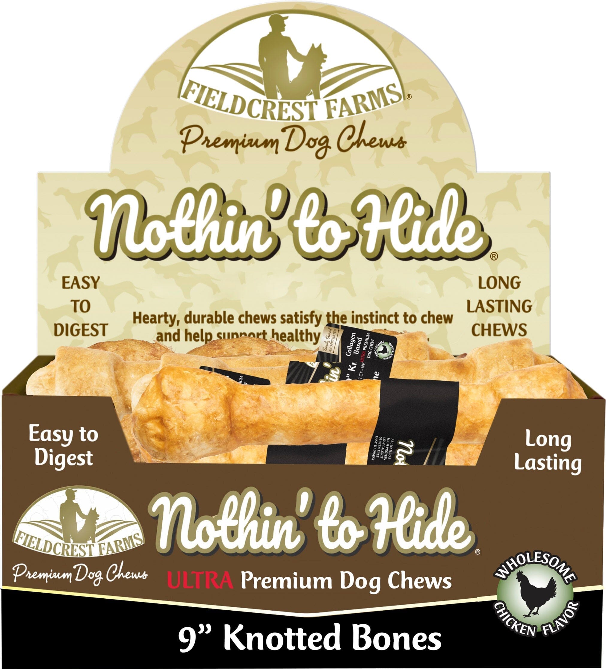 Fieldcrest Farms Nothin' To Hide Ultra Knotted Bone Natural Dog Treats - Chicken - 9 In - 14 Pack
