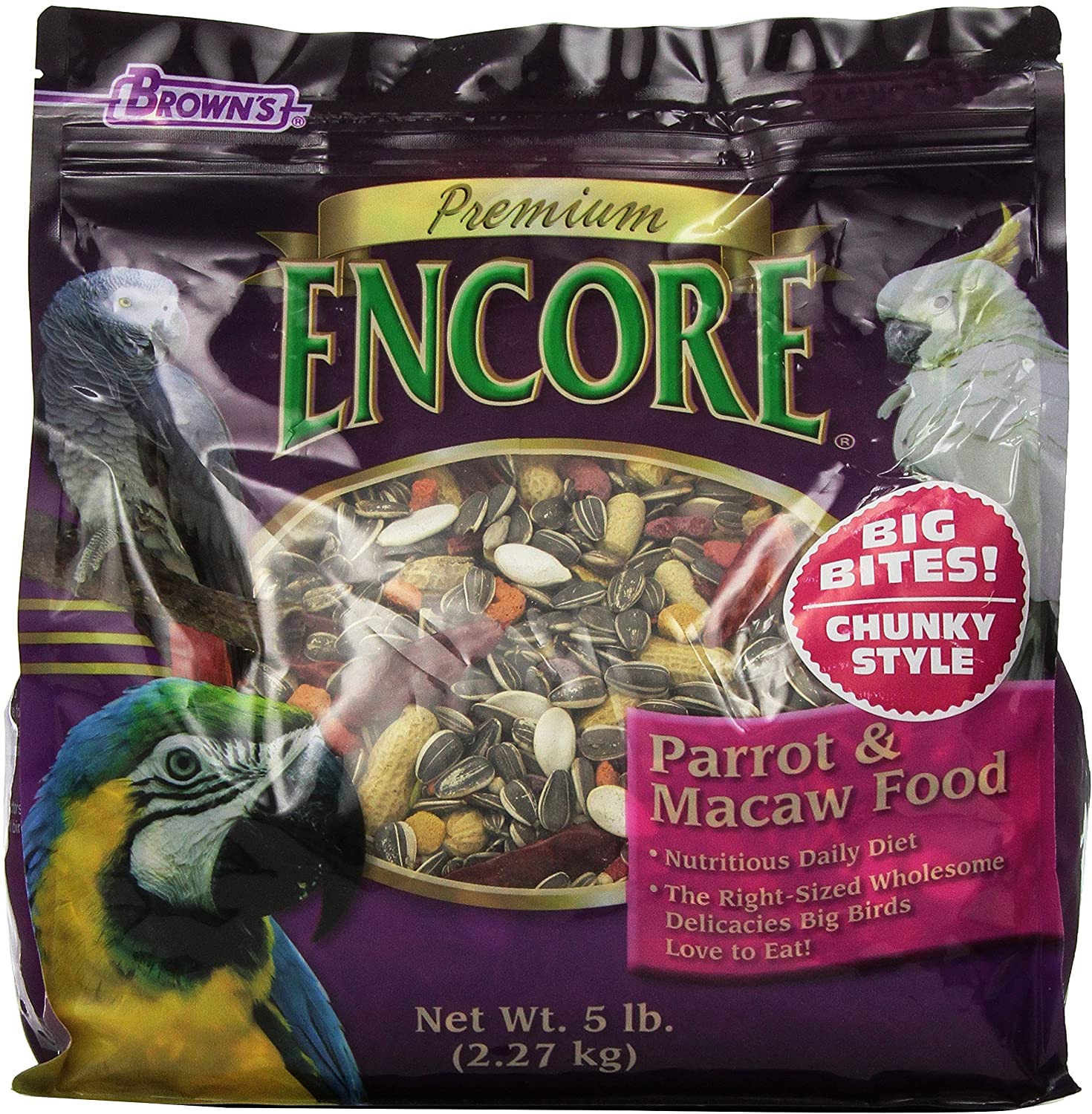 F.M. Brown's Encore Premium Chunky Parrot Bird Food - 5 lb Bag