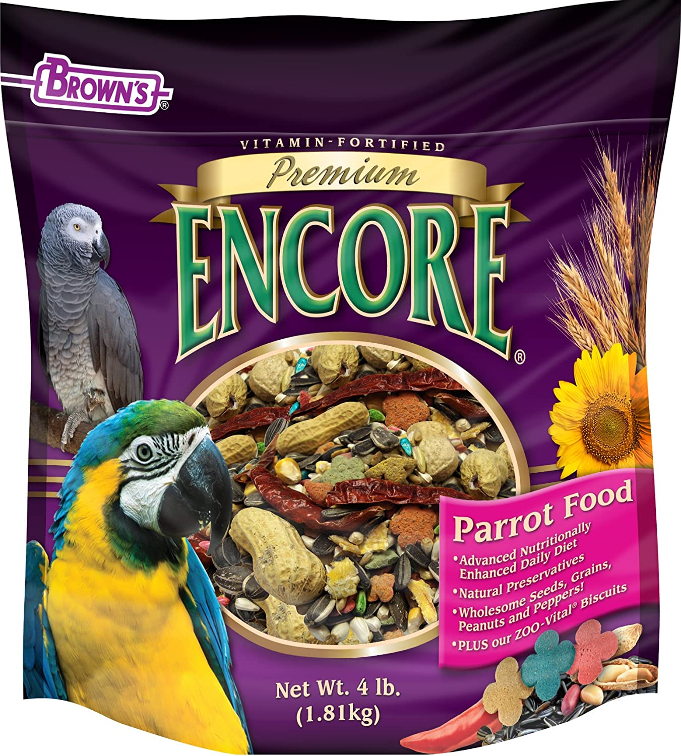 F.M. Brown's Encore Premium Parrot Bird Food - 4 lb Bag