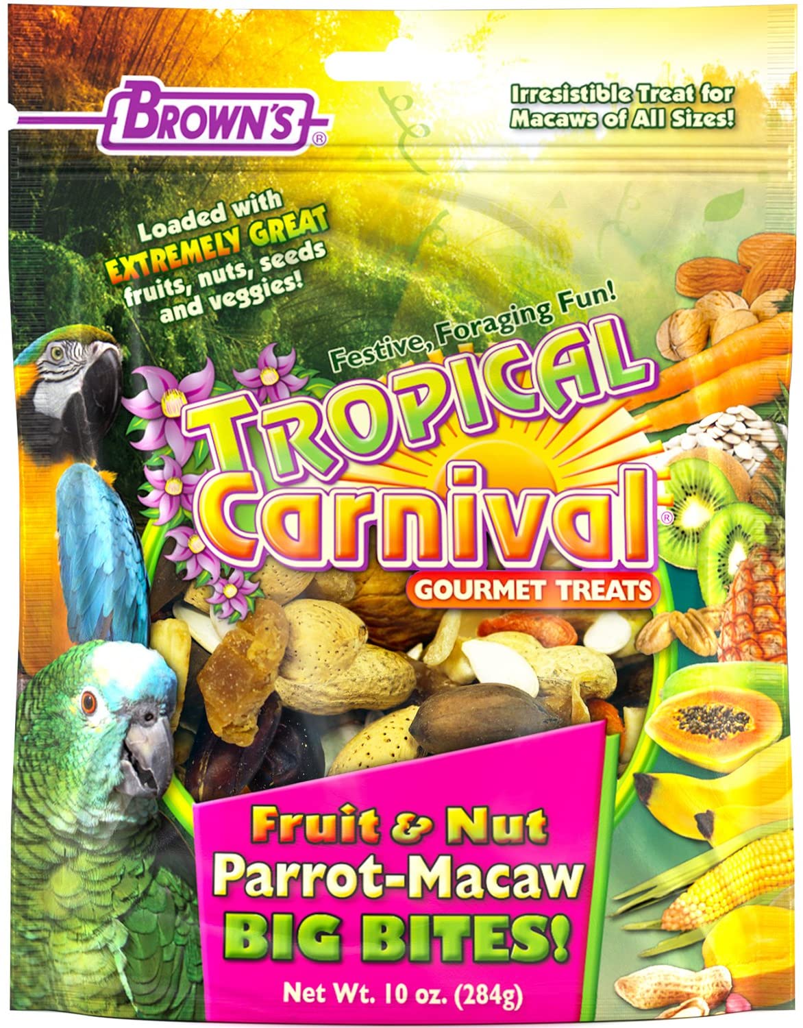 F.M. Brown's Super Premium Fruit & Nut Parrot -Macaw Big Bites Bird Treats - 10 oz