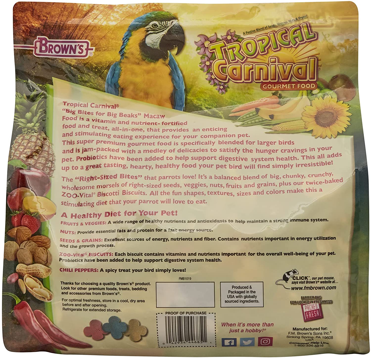 F.M. Brown's Tropical Carnival Macaw Big Bites Bird Food - 5 lb Bag  
