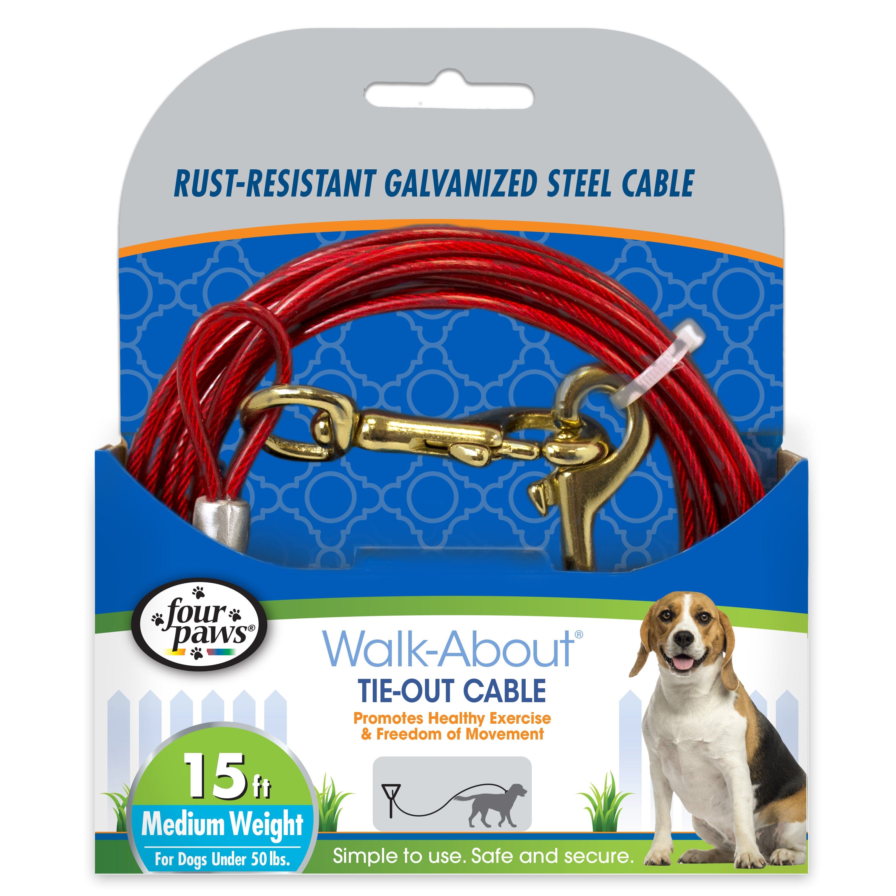 Four Paws Medium Weight Dog Tie Out Cable Red - 15 ft