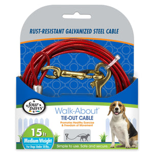 Four Paws Medium Weight Dog Tie Out Cable Red - 15 ft