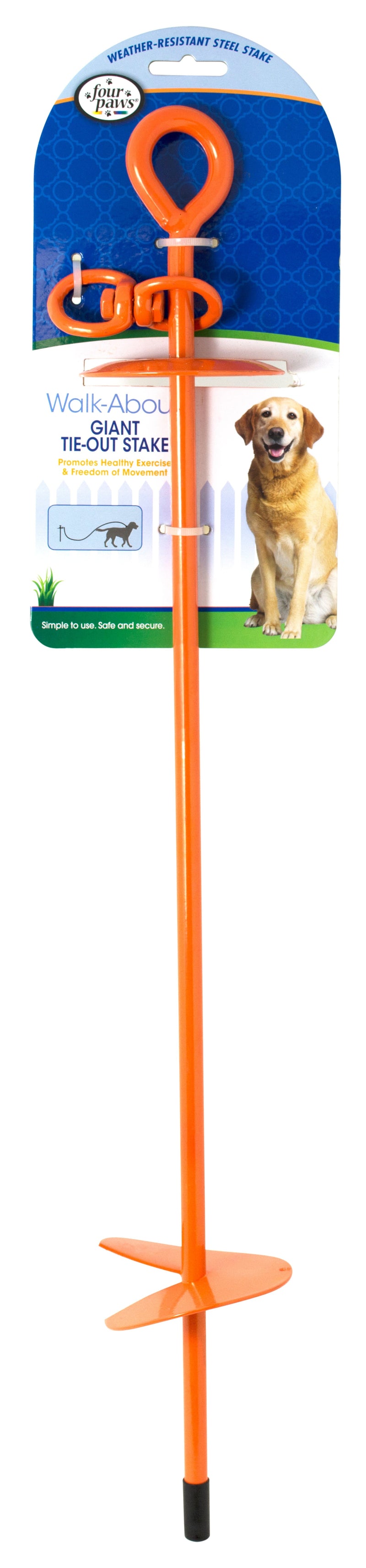 Four Paws Walk About Dog Tie Out Stake Orange 28 in Pet Life
