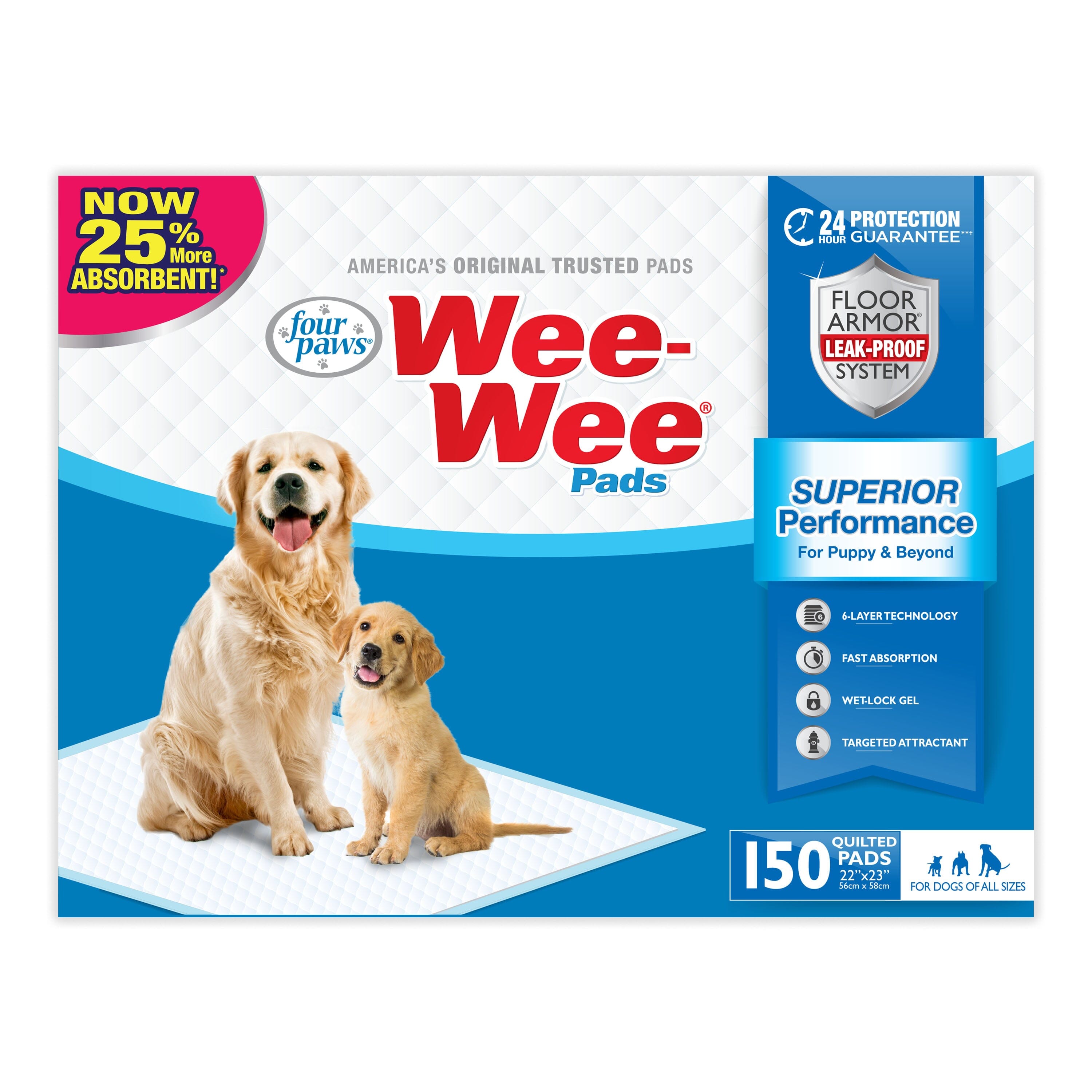 Four Paws Wee Wee Absorbent Pads for Dogs Standard - 150 Count