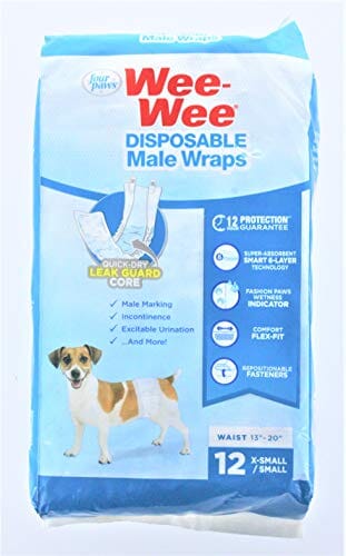 Four Paws Wee-Wee Disposable Male Dog Wraps Dog Diapers - Extra Small - Small - 12 Pack