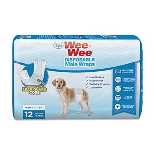 Four Paws Wee-Wee Disposable Male Dog Wraps Dog Diapers - Medium /Large - 12 Pack