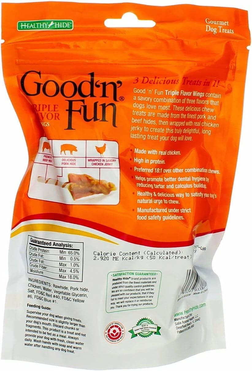 Good 'N' Fun Triple Flavor Wings Natural Dog Chews - Chicken/Pork/Be - 4 Oz