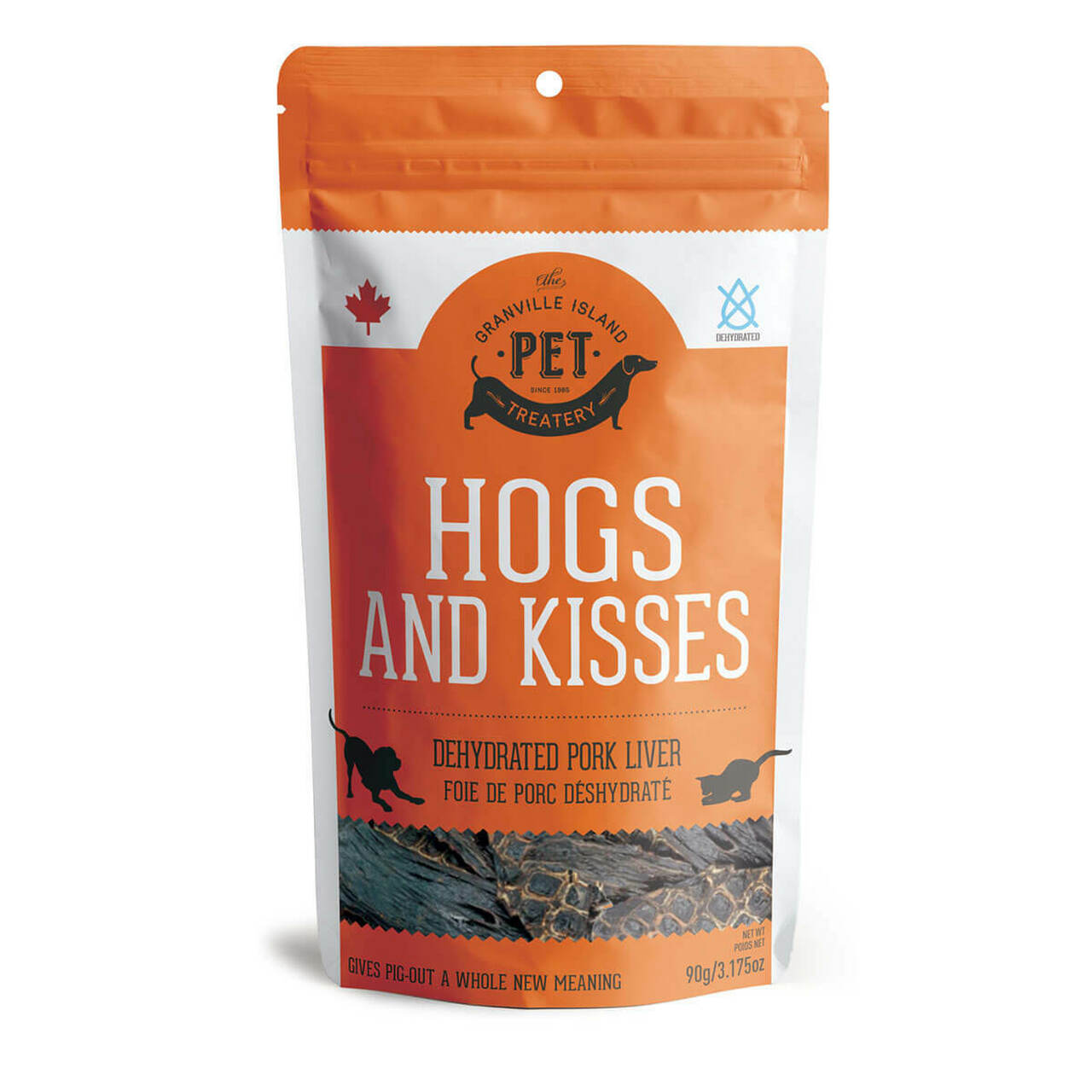 Granville Island Pet Treatery Hogs and Kisses Pork Liver Dehydrated Dog and Cat Treats - 3.17 oz Bag  