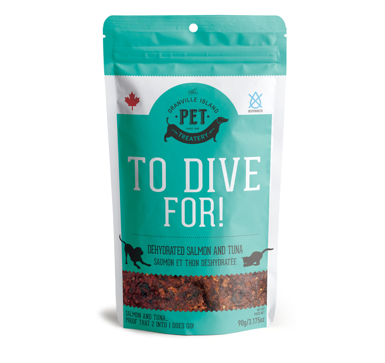 Granville Island Pet Treatery To Dive For! Salmon & Tuna Dehydrated Dog and Cat Treats - 3.17 oz Bag  