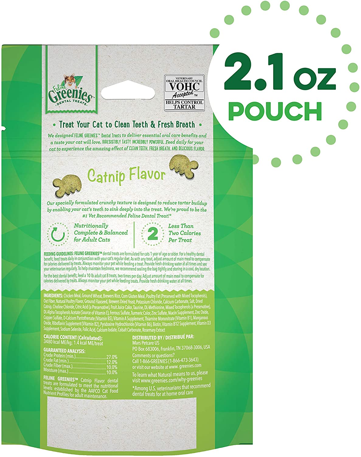 Greenies Feline Catnip Dental Cat Treats - 2.1 oz