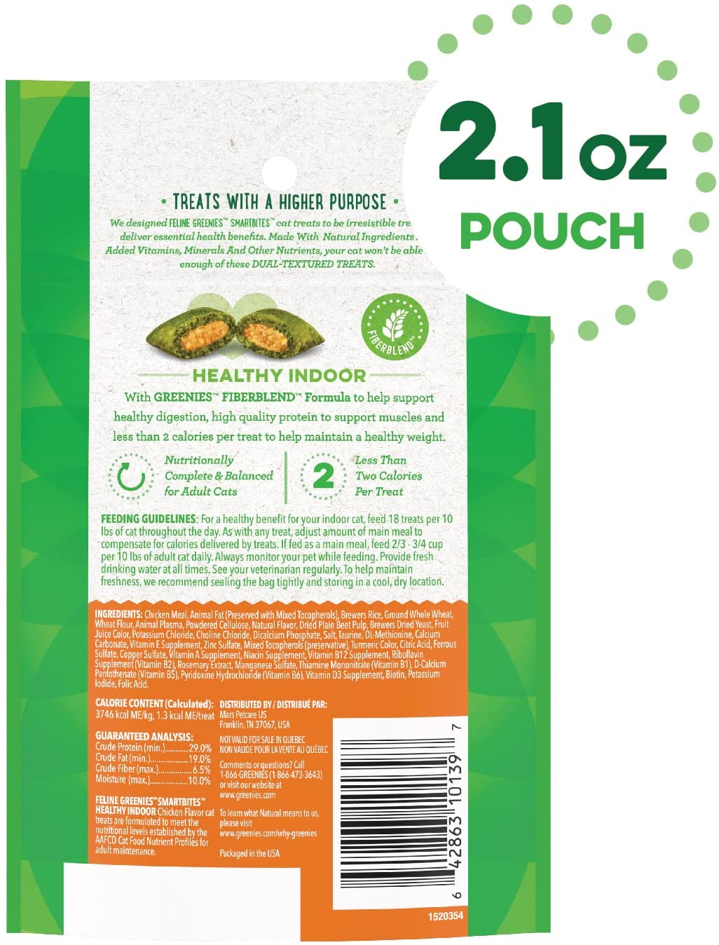 Greenies Feline SmartBites Hairball Control Chicken Dental Cat Treats - 2.1 oz