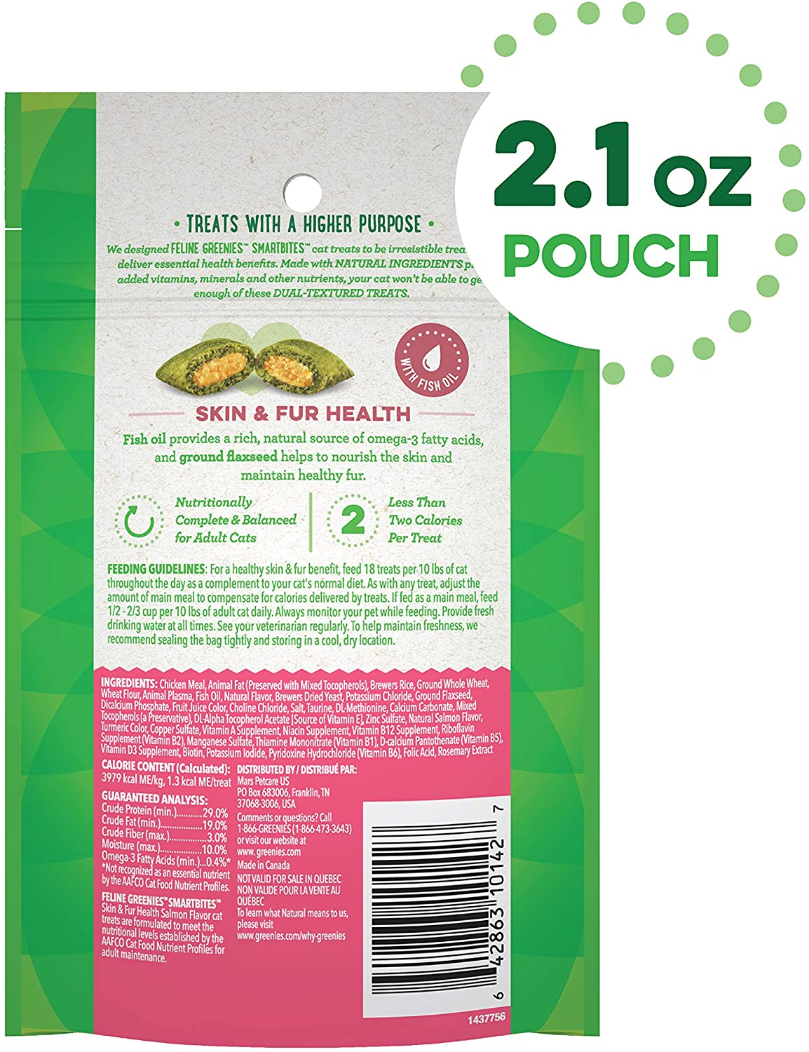 Greenies Feline SmartBites Skin & Fur Salmon Dental Cat Treats - 2.1 oz