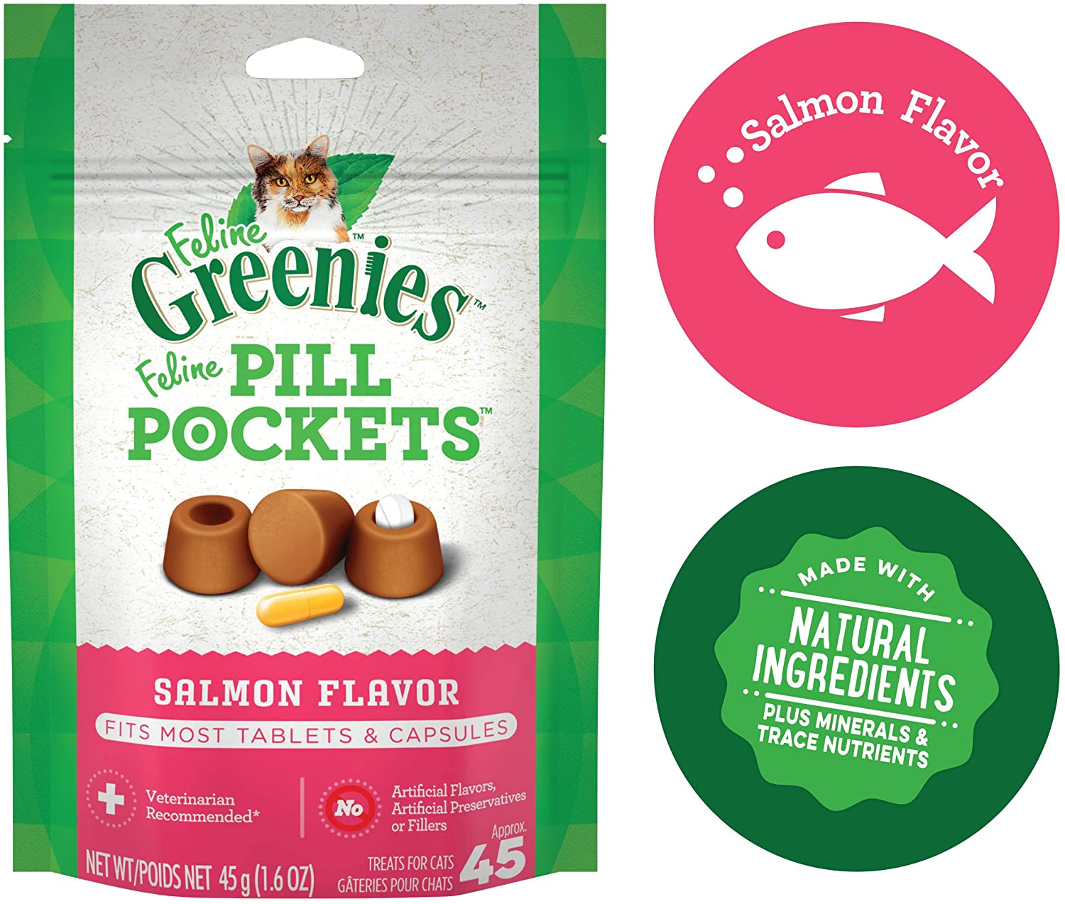 Greenies Pill Pockets for Cats Salmon Treats - 1.6 oz - 45 Count