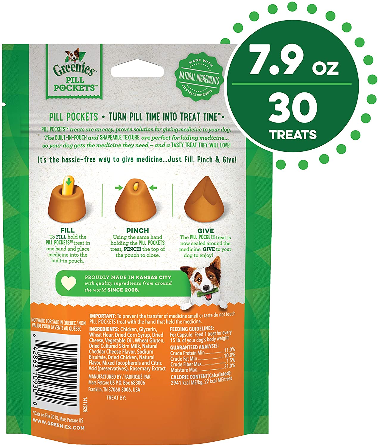 Greenies Pill Pockets for Dogs Cheese Capsule - 7.9 oz - 30 Count