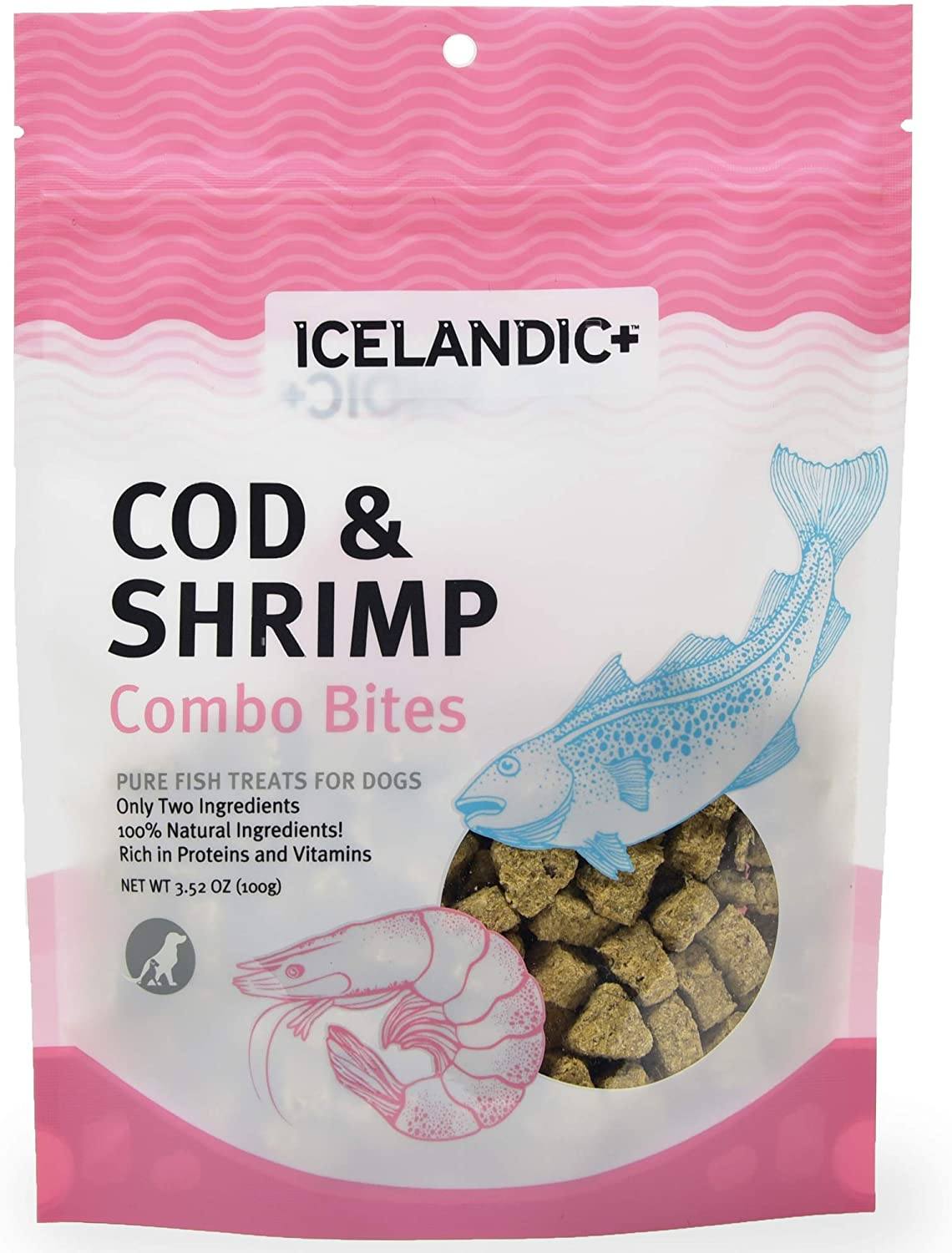 Icelandic+ Cod & Shrimp Combo Bites Natural Chewy Cat and Dog Treats - 3.52 oz  