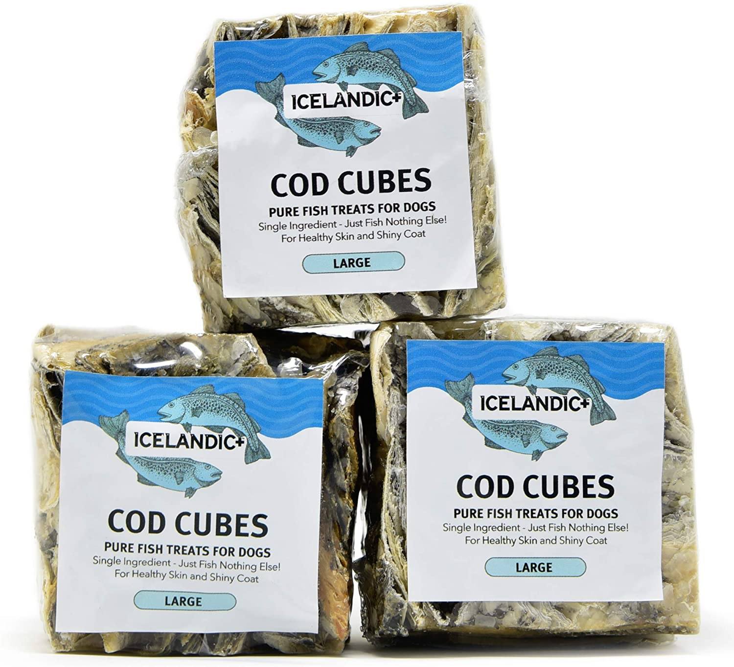 Icelandic+ Large Cod Skin Cube Display Box Natural Dehydrated Cat and Dog Treats - 12 Count  