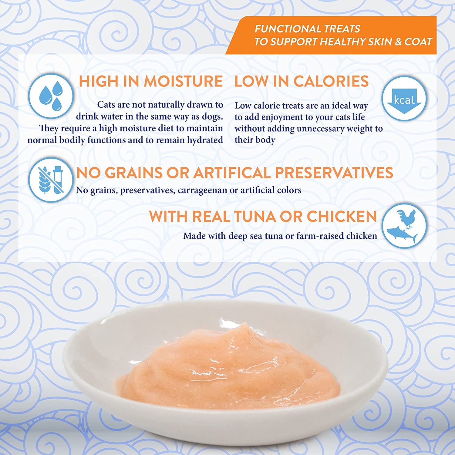 Inaba Churu Puree Skin & Coat Cat Treats - Chicken - .5 Oz - 4 Pack - Case of 6