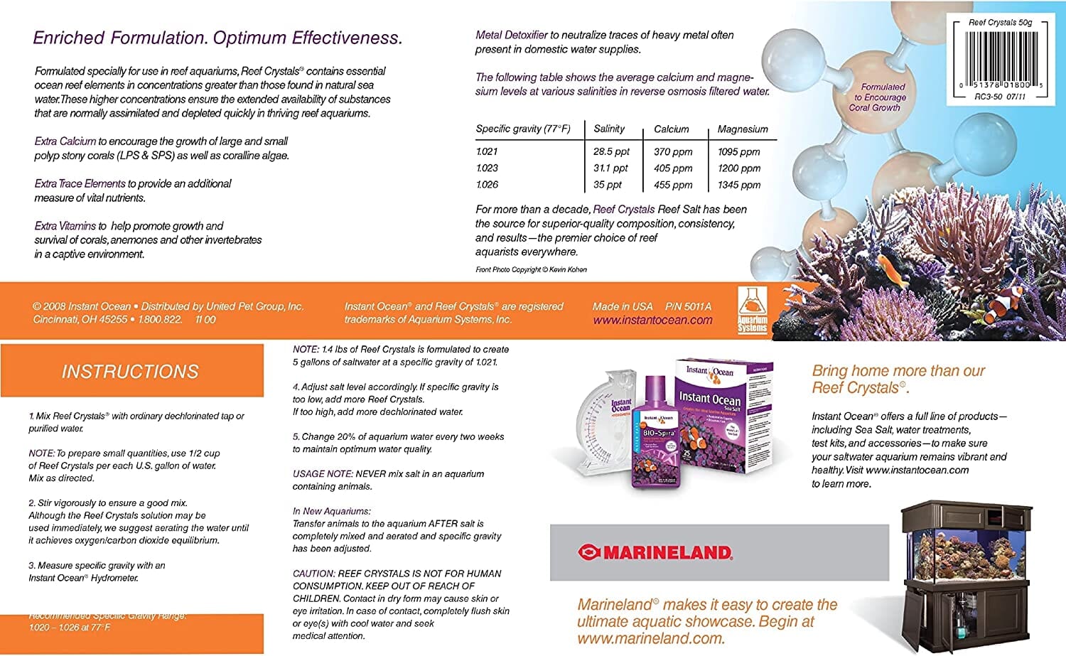 Instant Ocean Reef Crystals Reef Salt Box Aquarium Marine Salt - 50 Gal