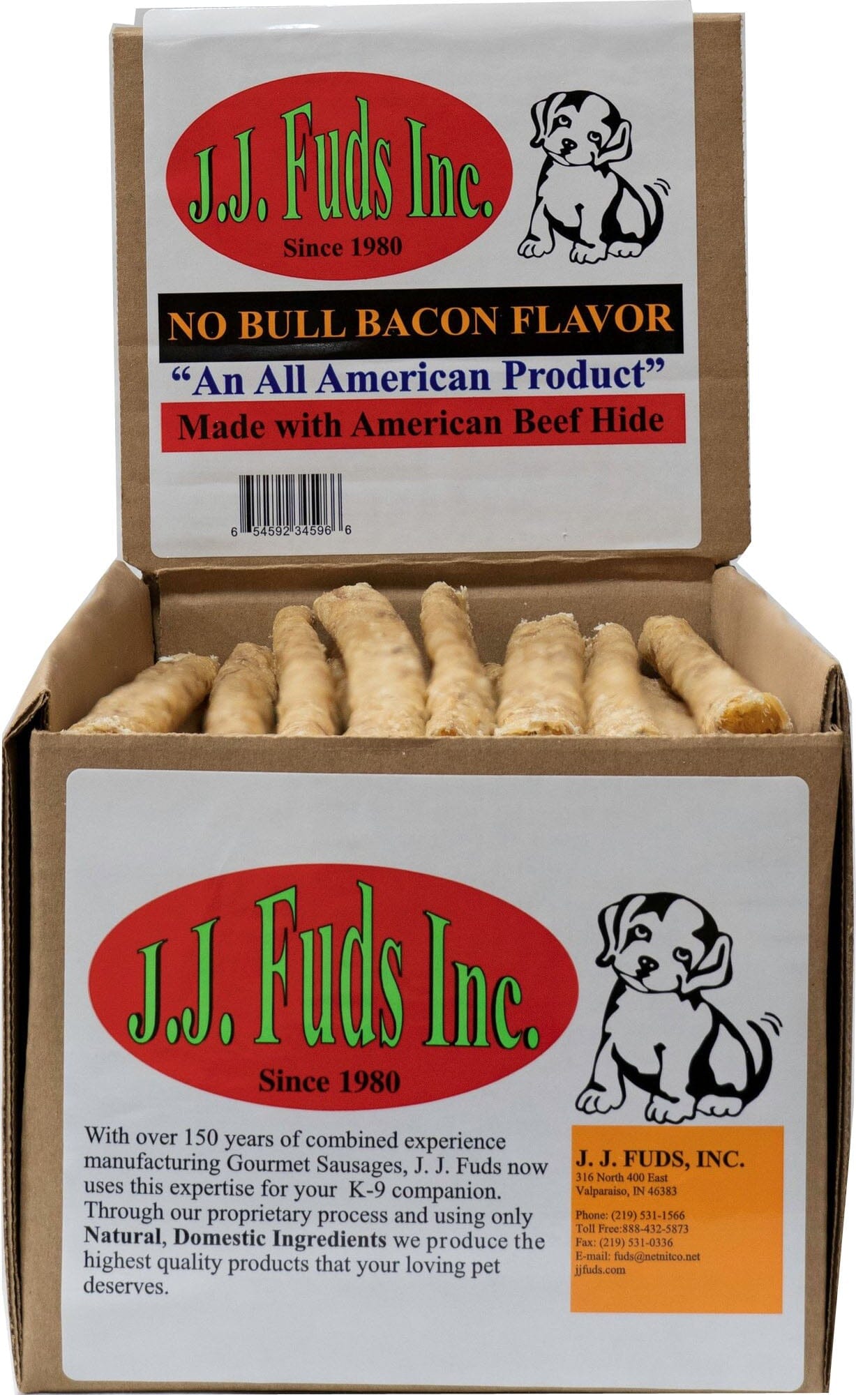J.J. Fuds No Bull Display Natural Dog Chews - Bacon - 12 In - 60 Count