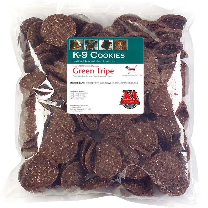 K-9 Kraving Treats Canine Cookies - Green Tripe Baked Dog Treats - Case of 5 lb