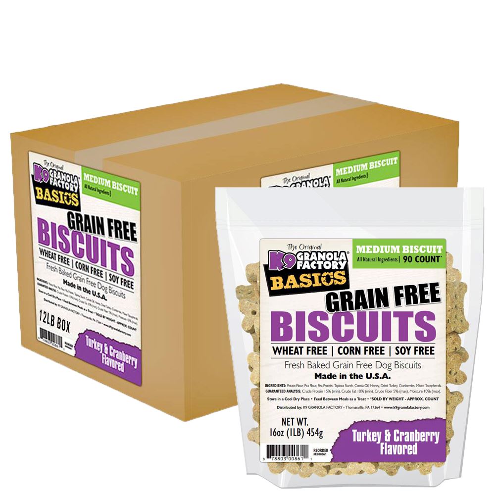K9 Granola GRAIN FREE Simply Biscuits Turkey & Cranberry - Medium Crunchy Dog Treats - 12lb