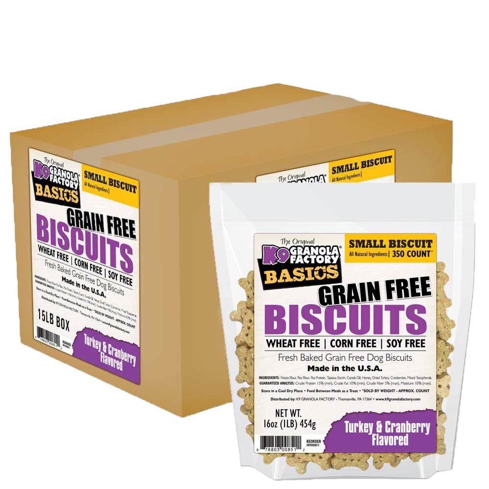 K9 Granola Grain-Free Simply Biscuits Turkey & Cranberry - Small Crunchy Dog Treats - 15lb