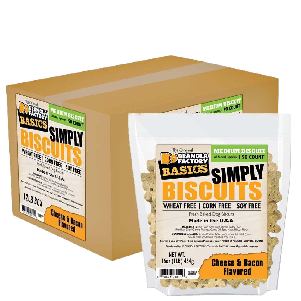 K9 Granola Simply Biscuits BULK Cheese & Bacon - Medium Crunchy Dog Treats - 12lb