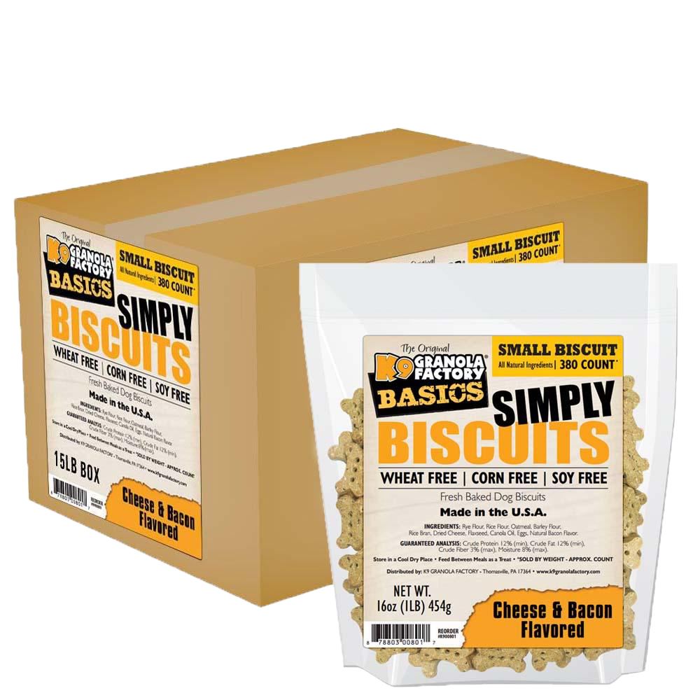 K9 Granola Simply Biscuits BULK Cheese & Bacon - Small Crunchy Dog Treats - 15lb