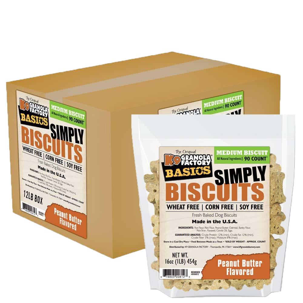 K9 Granola Simply Biscuits BULK Peanut Butter - Medium Crunchy Dog Treats - 12lb